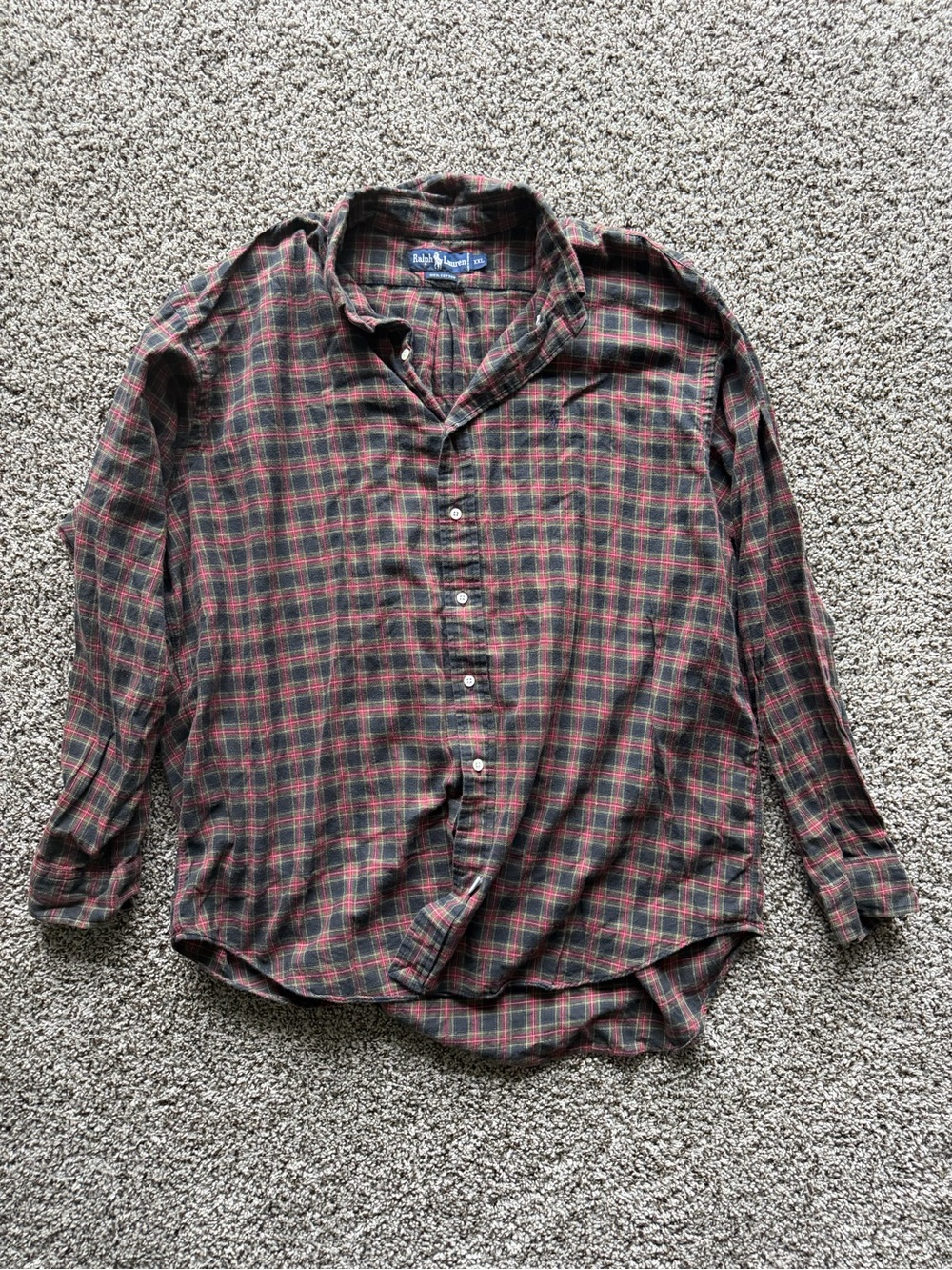 Ralph Lauren Red and Green Plaid Long-Sleeve Button-Down Shirt - Picture 1 of 2